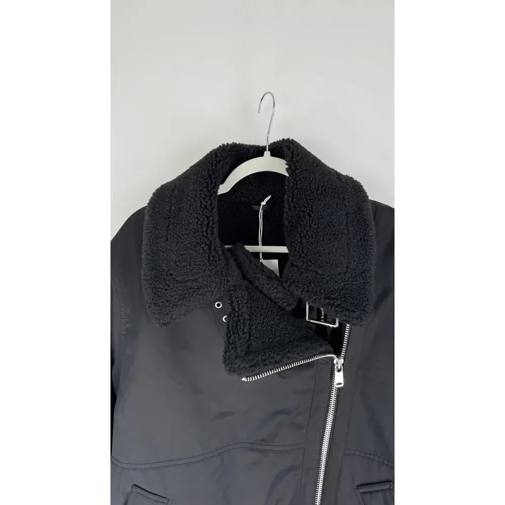 & Other Stories Stockholm Aviator Jacket Womens Large Black New Faux Shearling - Picture 9 of 16
